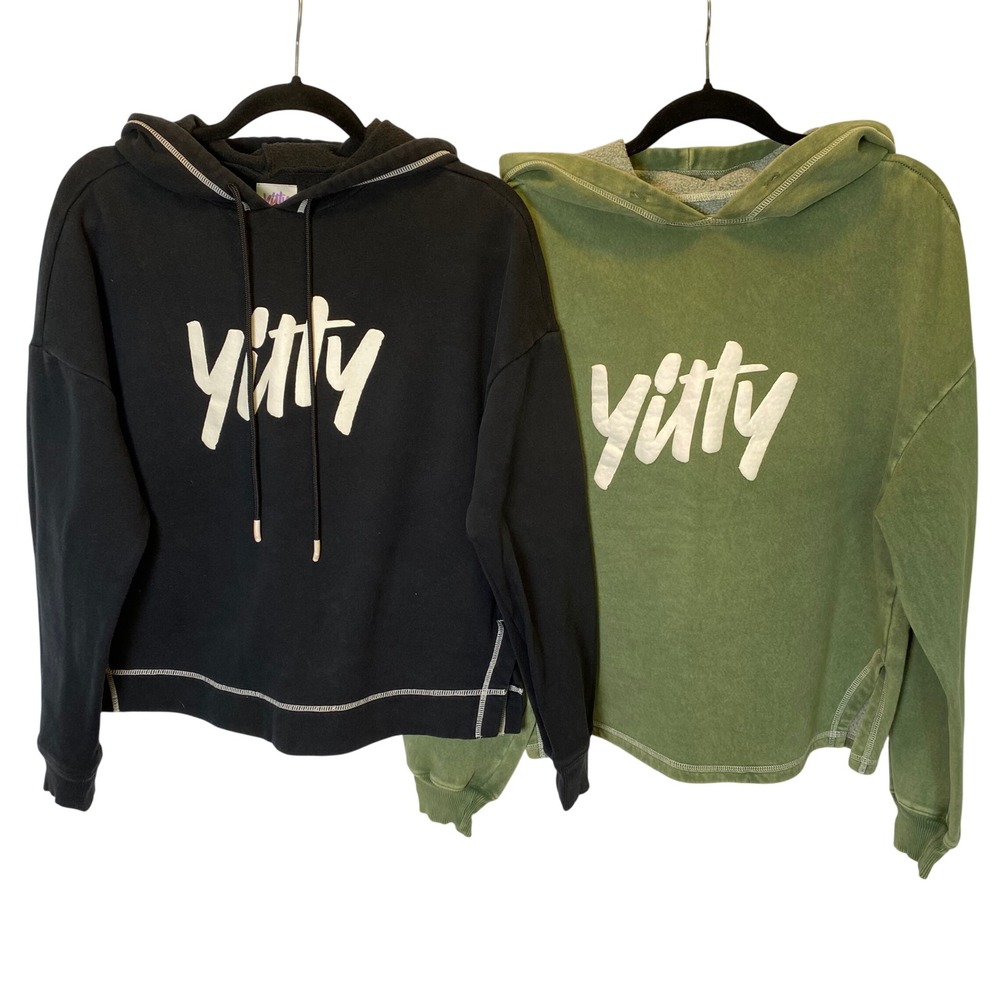 Yitty Hoodie Women S Black Green Set of 2 Lizzo Logo Cropped Loungewear Casual